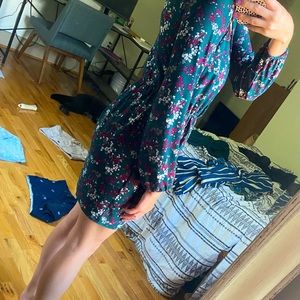 Green floral long sleeve dress